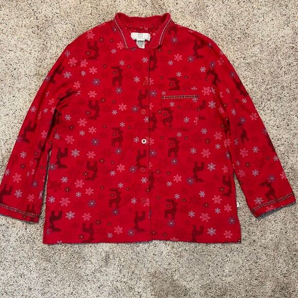 Karen Neuburger Women’s Pajama Set Red Reindeer Snowflake Print Petite Large - Picture 2 of 10